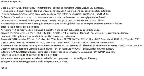 Cross texte annecy